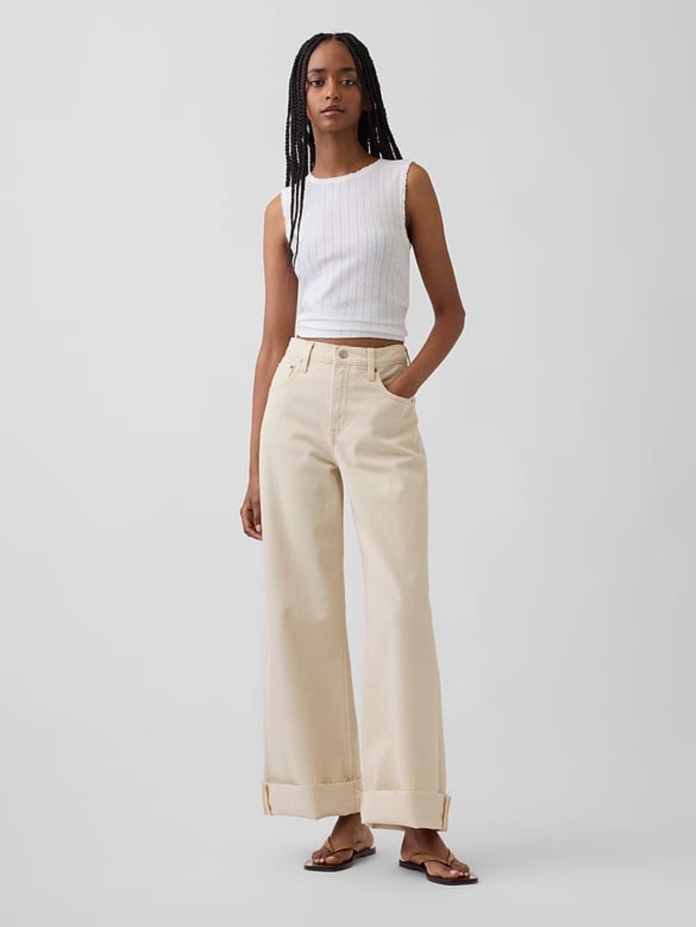 GAP Cream High Rise Wide-Leg Crop Jeans